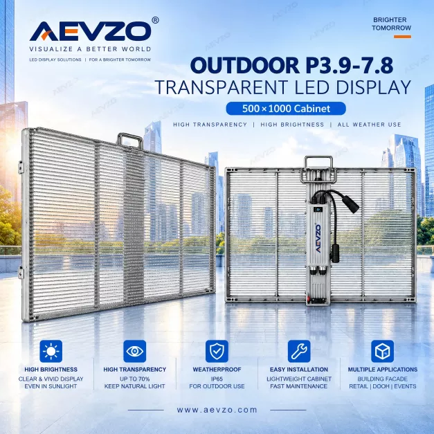 Outdoor P3.9-7.8 Transparent LED Display – 500×1000 Cabinet